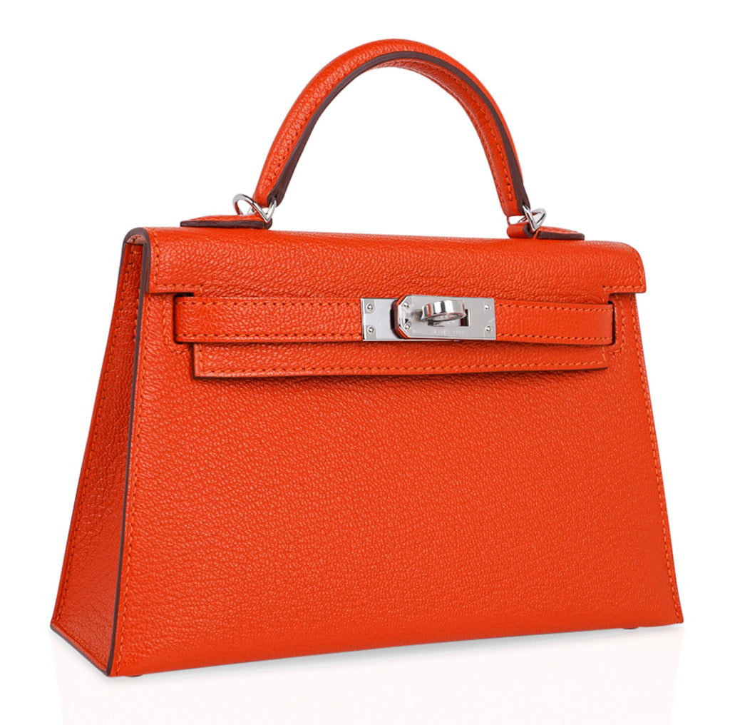 👜Kelly 20 Mini Sellier Bag Orange Feu / Rose Eglantine Chevre Bi-Color New w/Box