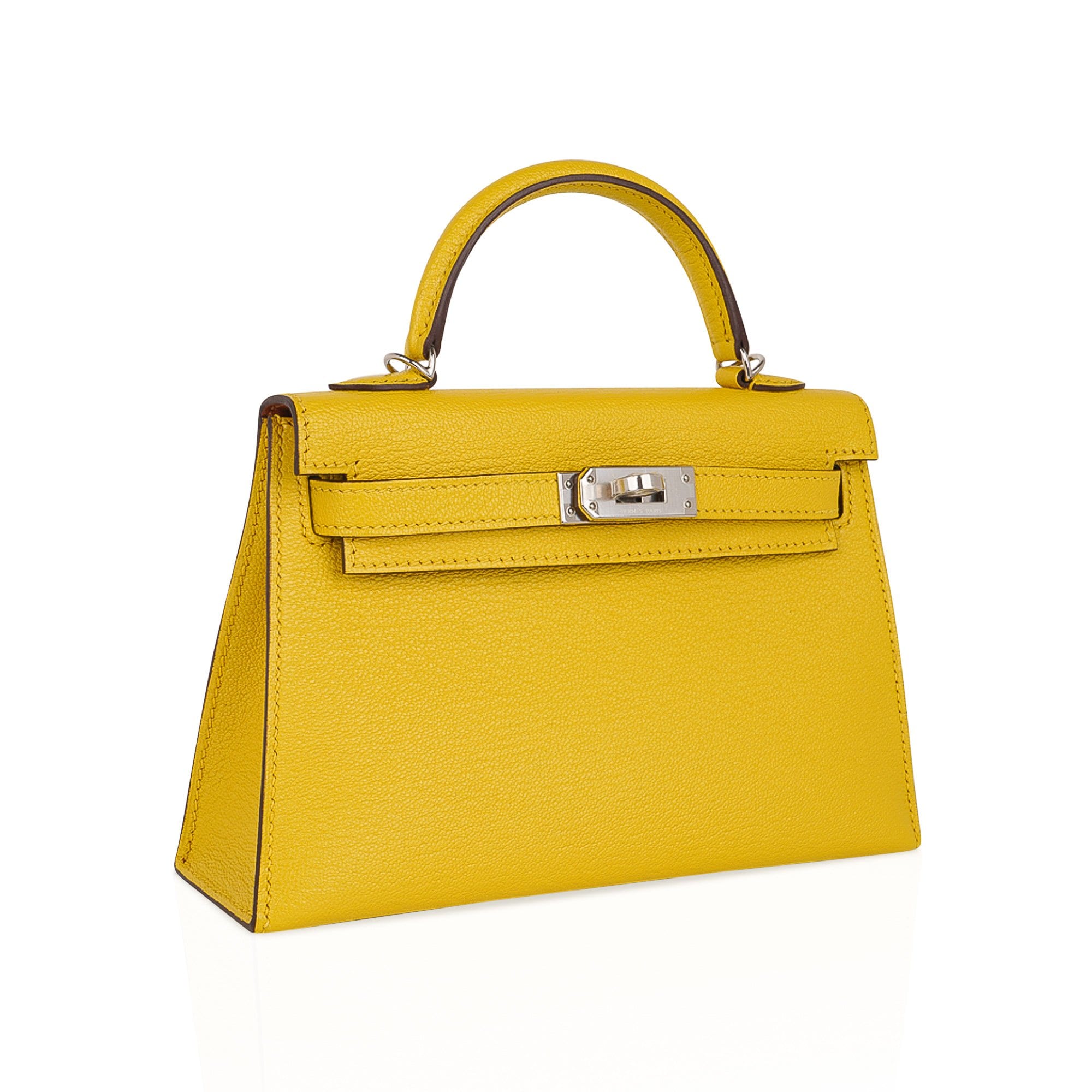 👜Verso Mini Kelly 20 Bag Sellier Jaune de Naples & Gold Chevre Leather with Palladium Hardware