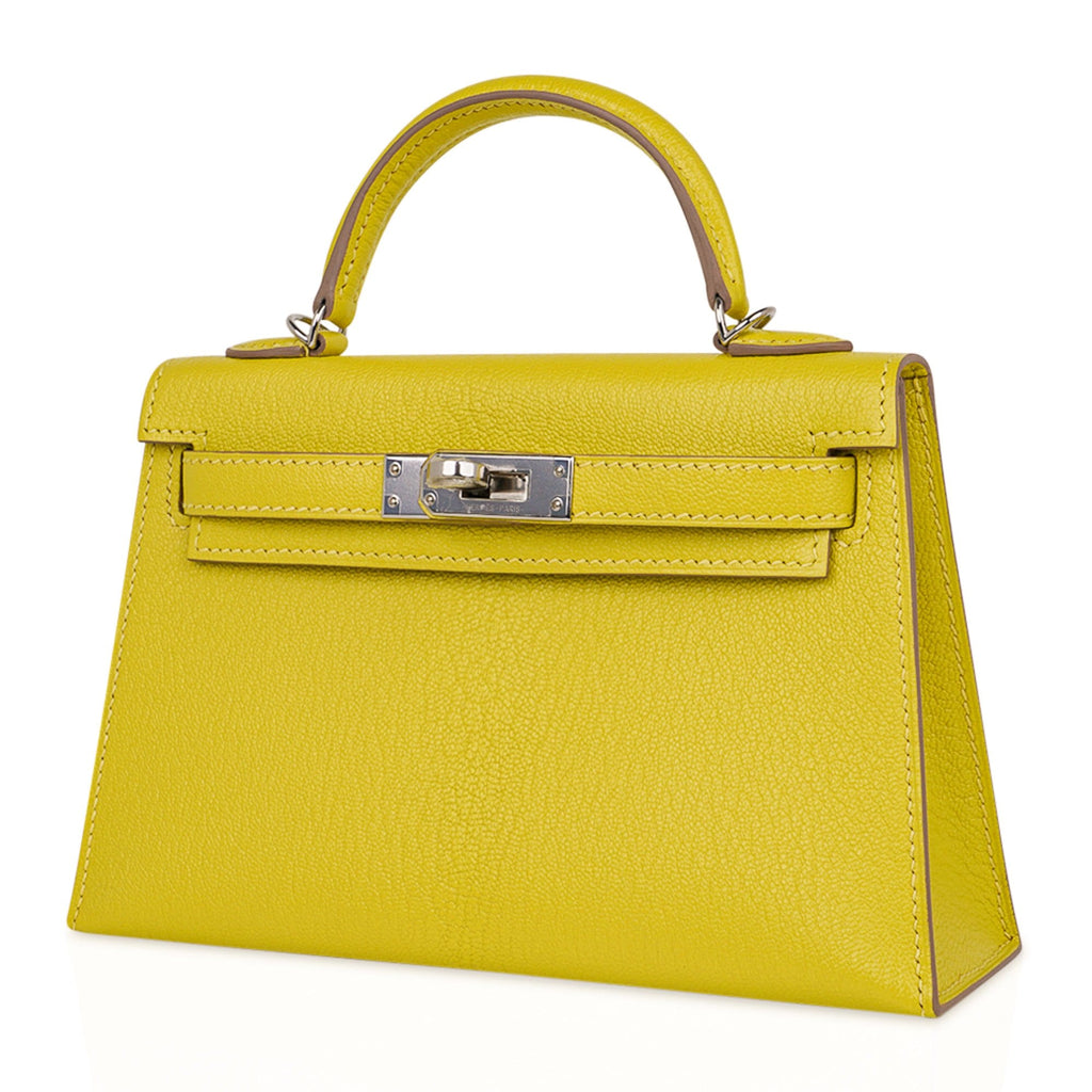 👜Kelly 20 Mini Sellier Bag Lime Chevre Leather Palladium New w/Box