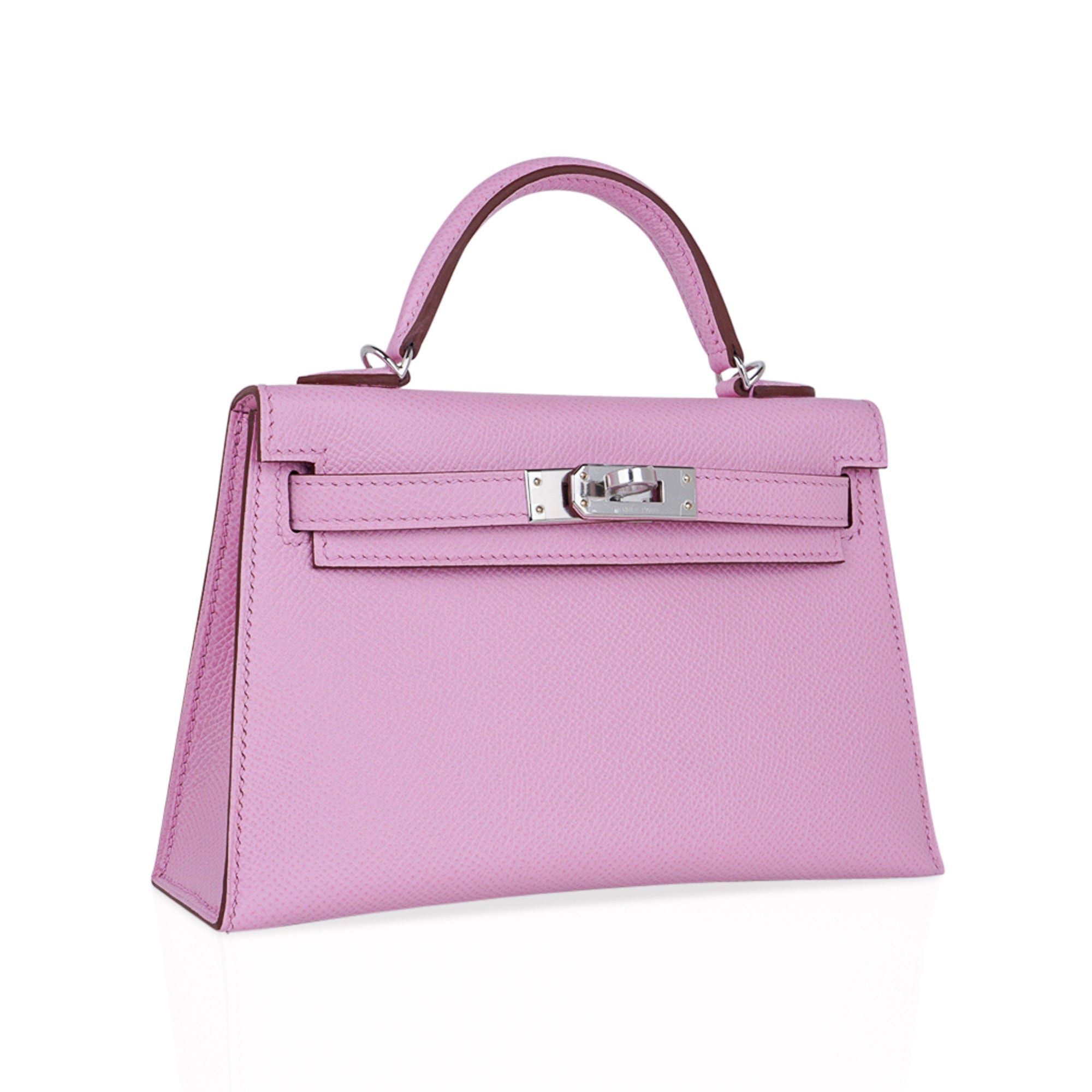 👜Mini Kelly 20 Bag Sellier Mauve Sylvestre Epsom with Palladium Hardware