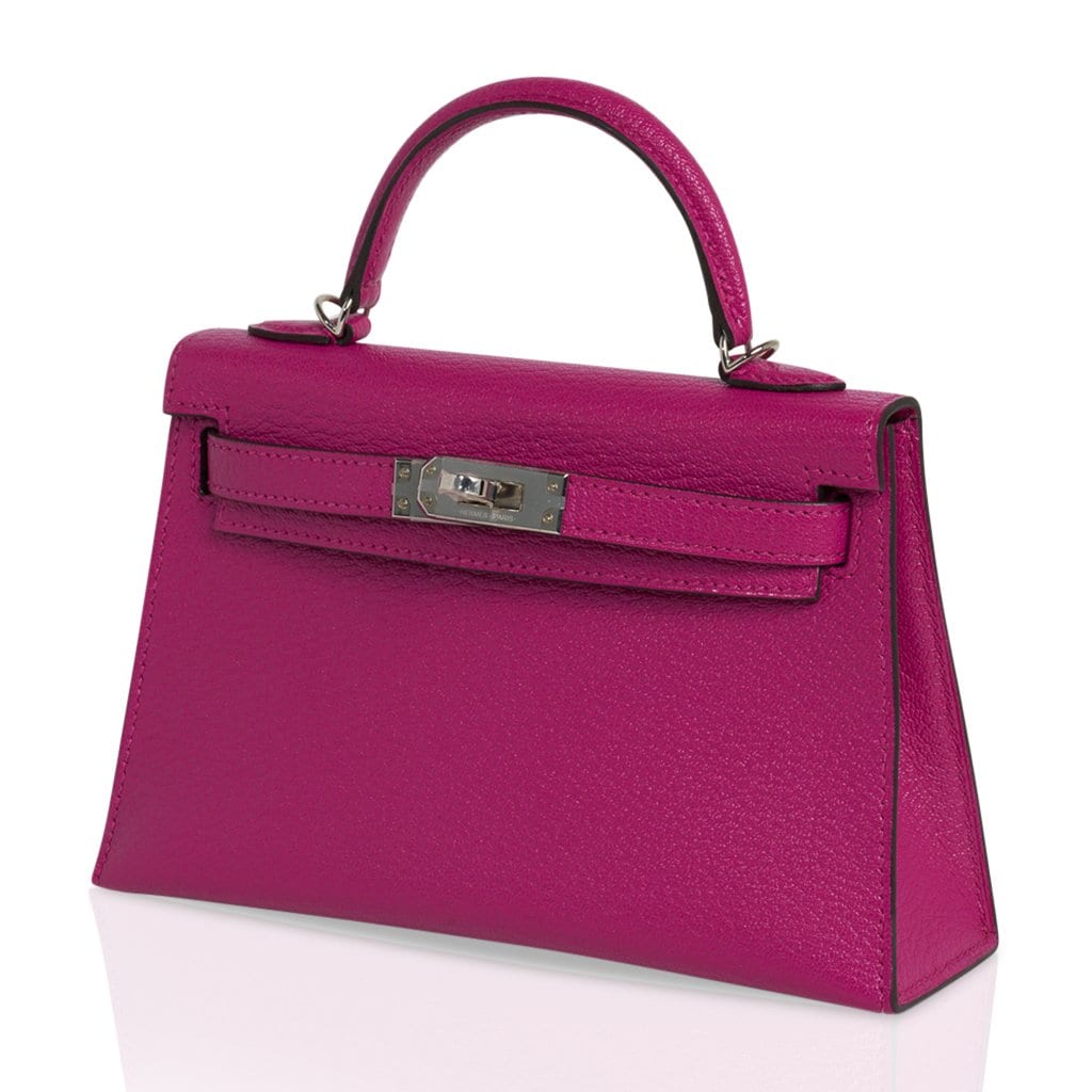 👜Mini Kelly 20 Bag Sellier Rose Pourpre Chevre Leather with Palladium Hardware