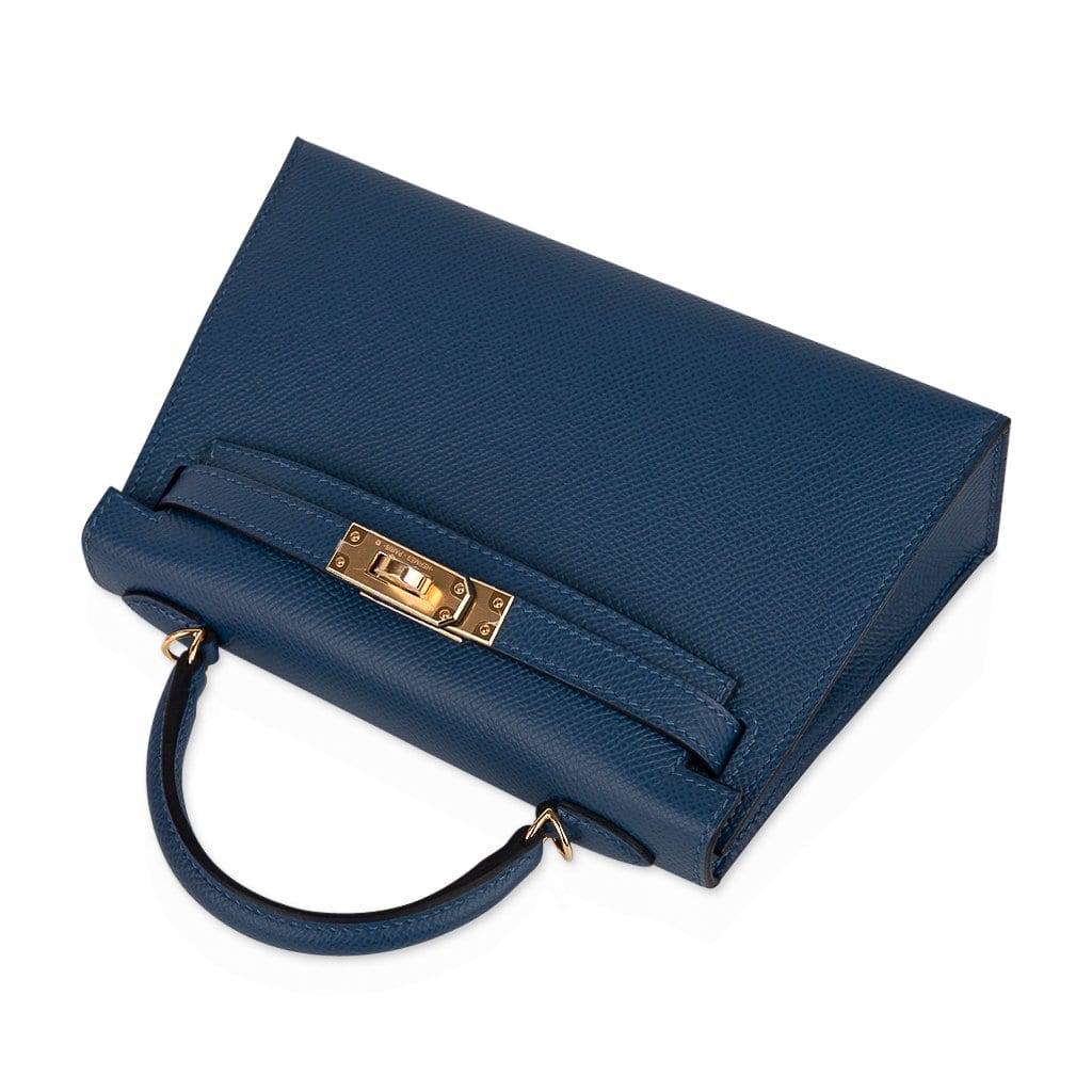 👜Kelly 20 Mini Sellier Bag Deep Blue Epsom Leather Gold Hardware
