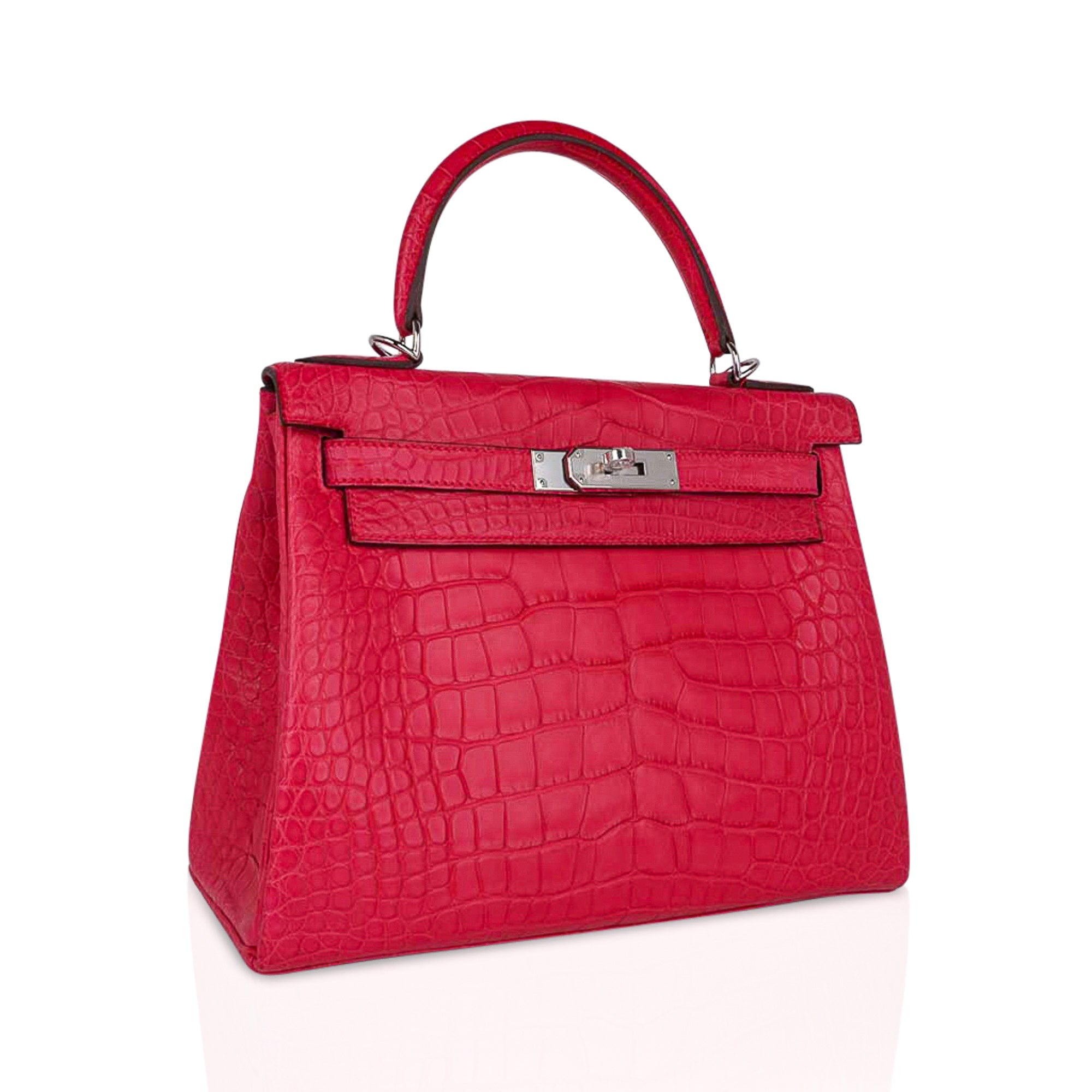 👜Kelly 28 Bag Rose Extreme Matte Alligator with Palladium Hardware