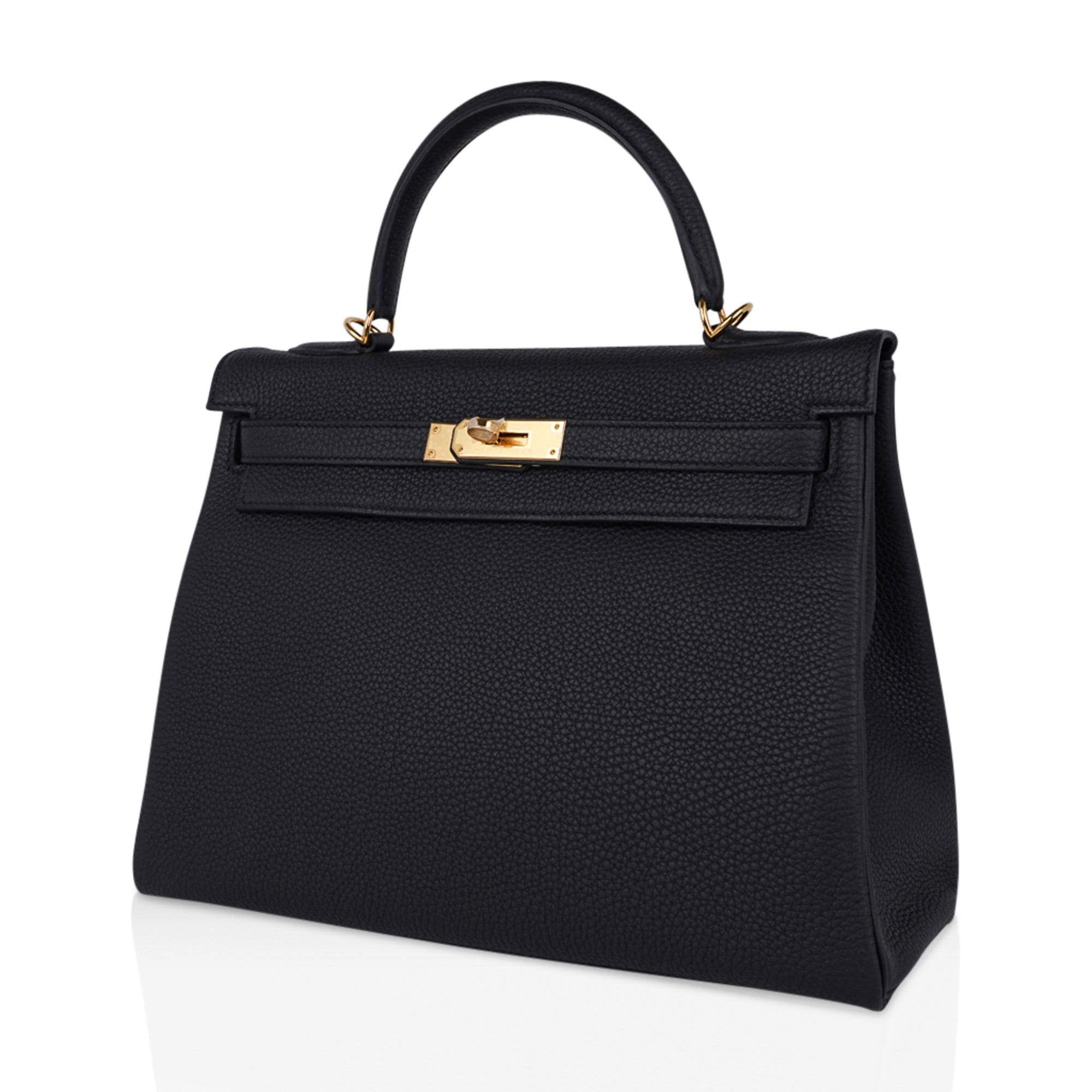 👜Kelly 32 Retourne Bag Black Gold Hardware Togo Leather
