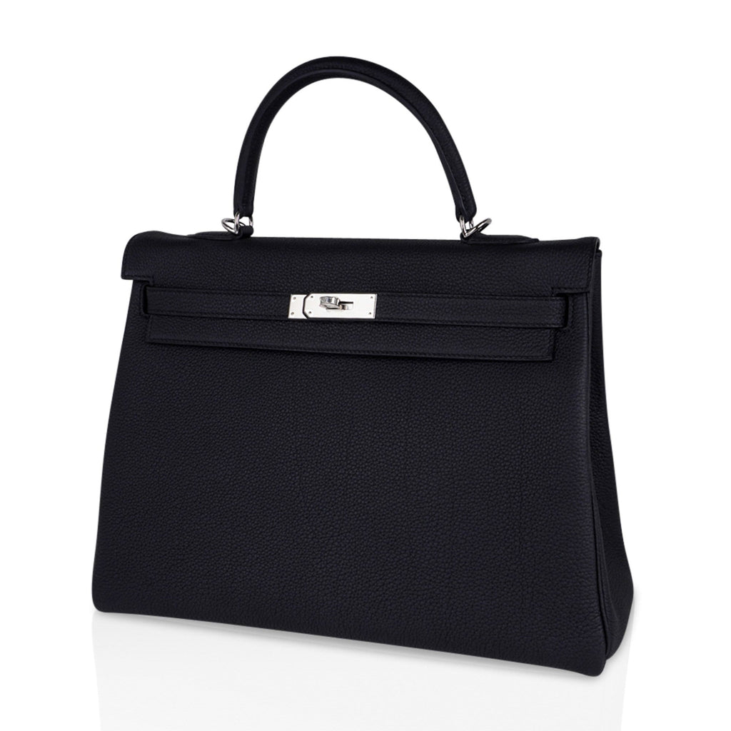 👜Kelly 35 Bag Black Retourne Togo Palladium Hardware New