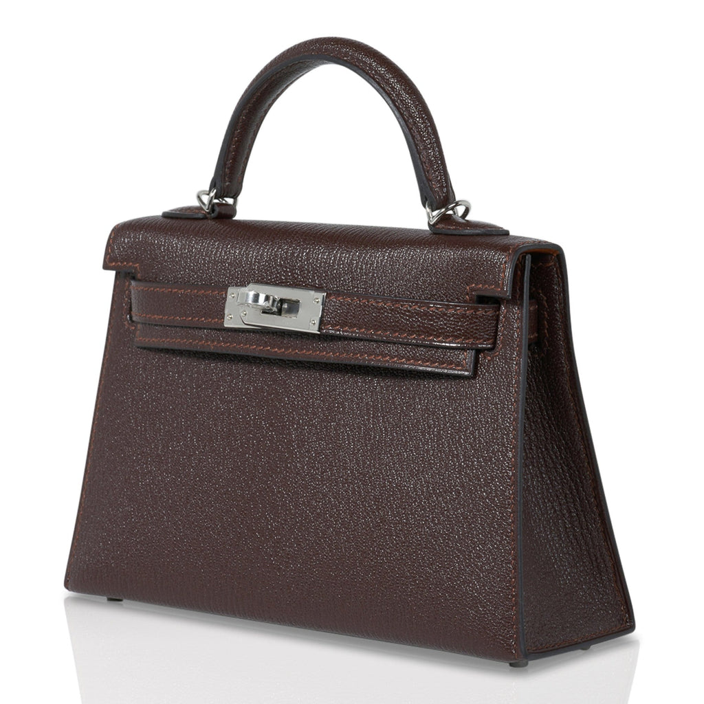 👜Kelly 20 Bi-Color Mini Sellier Bag Havane / Etrusque Chevre Palladium