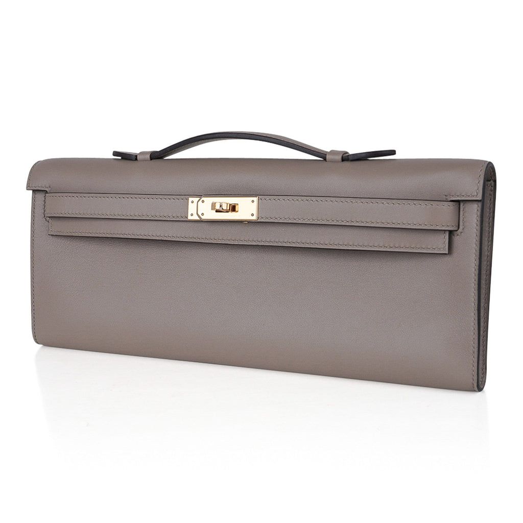 👜Kelly Cut Bag Gris Asphalte Gray Clutch Swift Gold Hardware