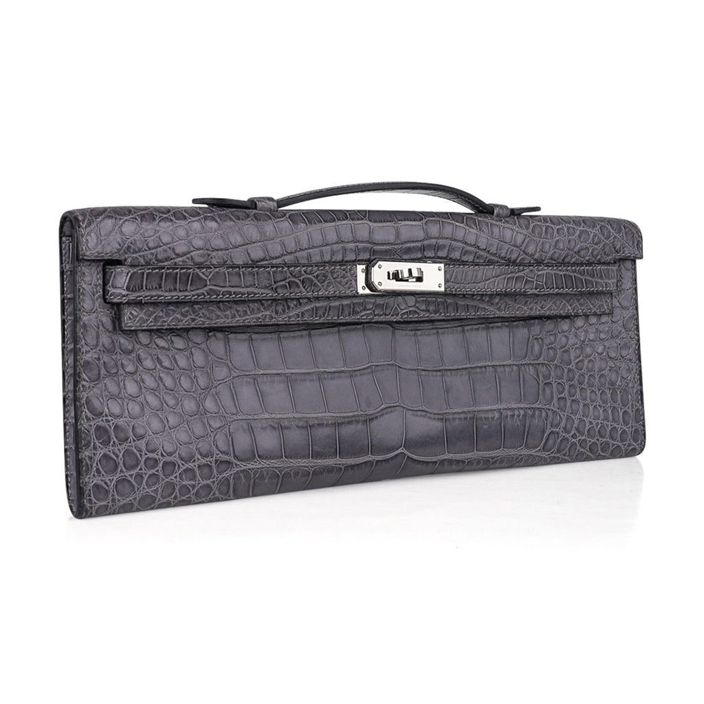 👜Kelly Cut Bag Gris Paris Grey Matte Alligator Palladium VERY rare