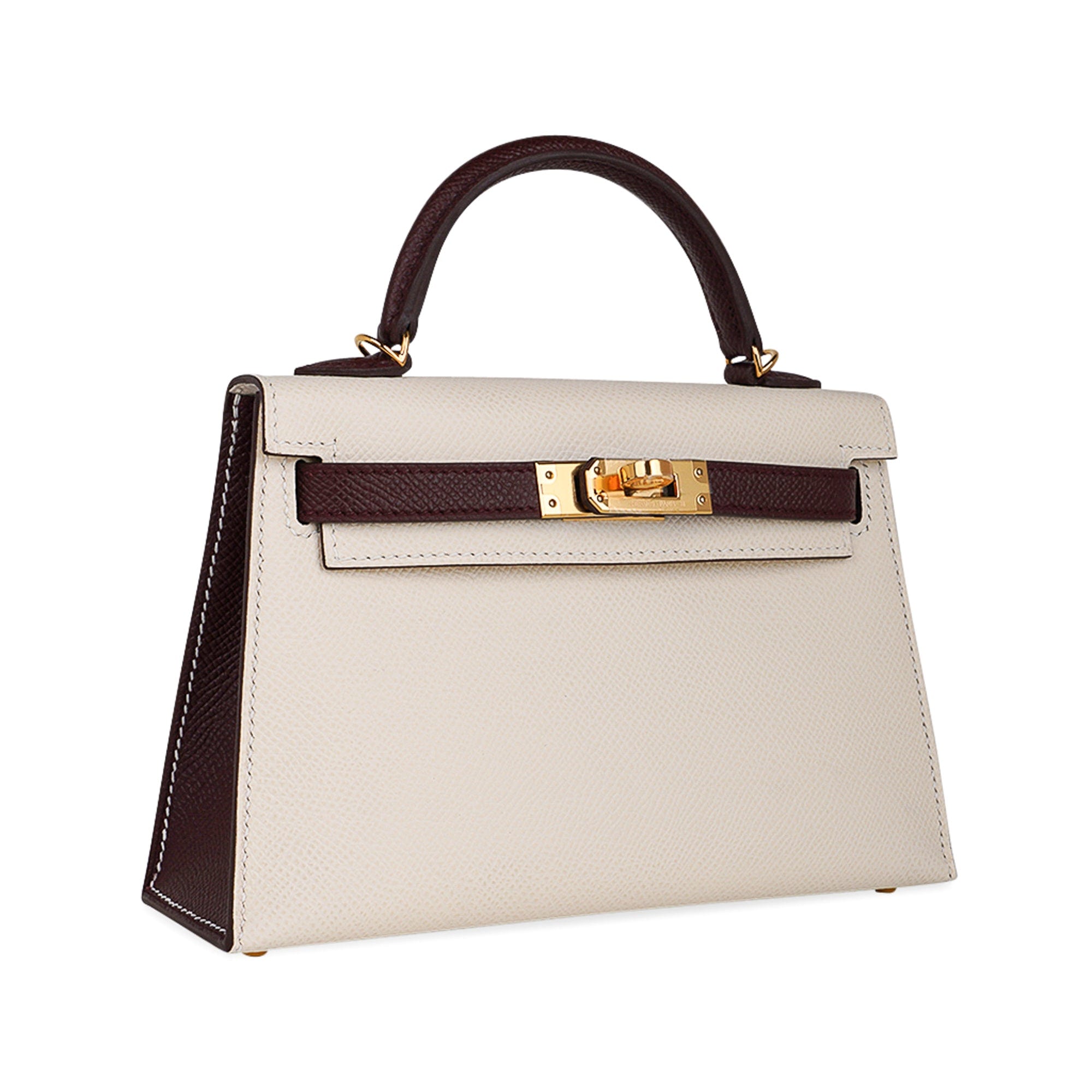 👜Special Order HSS Mini Kelly 20 Sellier Bag Nata & Bordeaux Epsom Leather with Gold Hardware