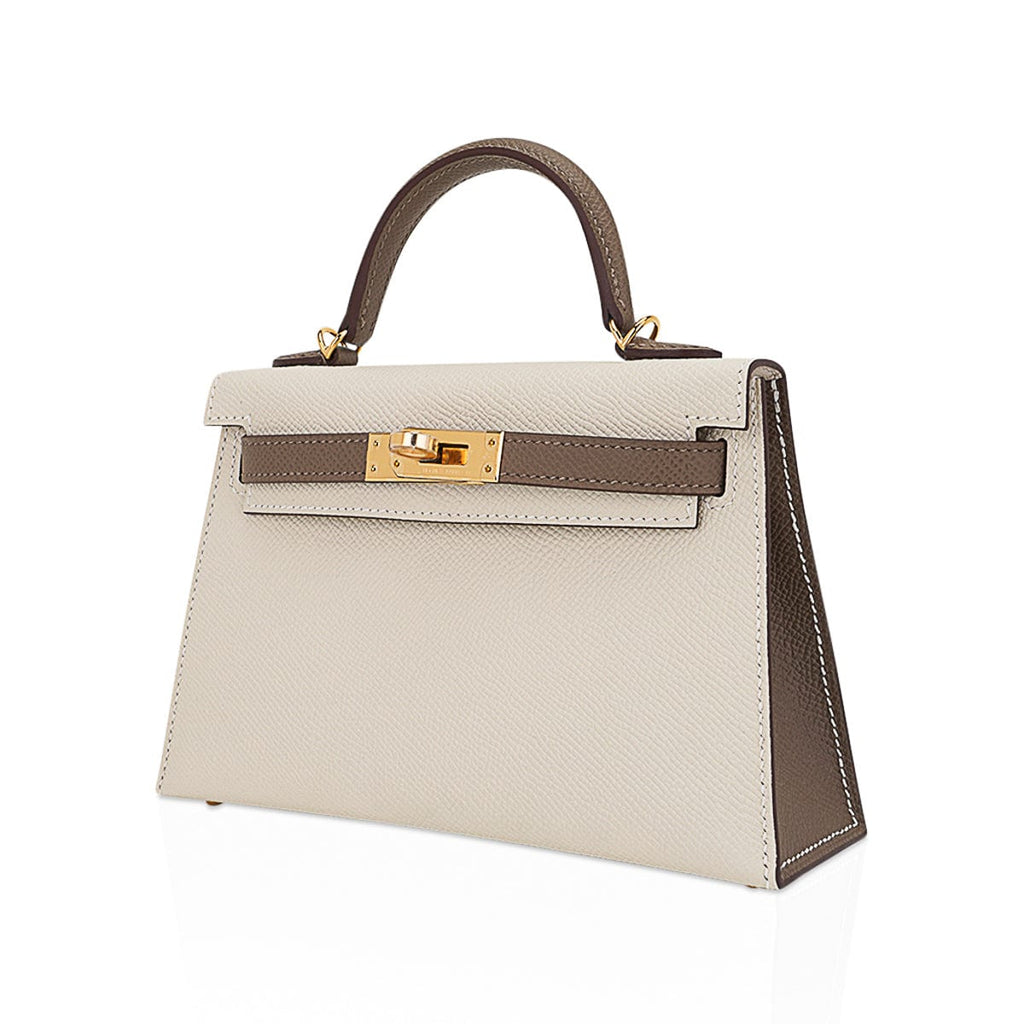 👜Special Order HSS Mini Kelly 20 Bag Sellier Craie & Etoupe Epsom Leather with Gold Hardware