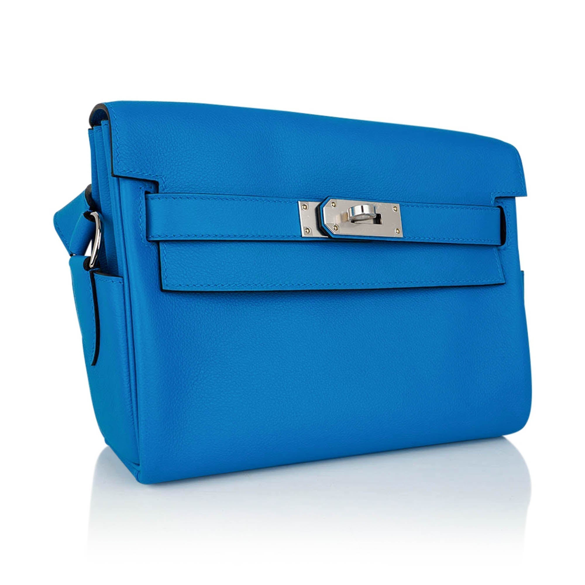 👜Kelly Messenger PM Blue Zanzibar Evercolor Leather with Palladium Hardware