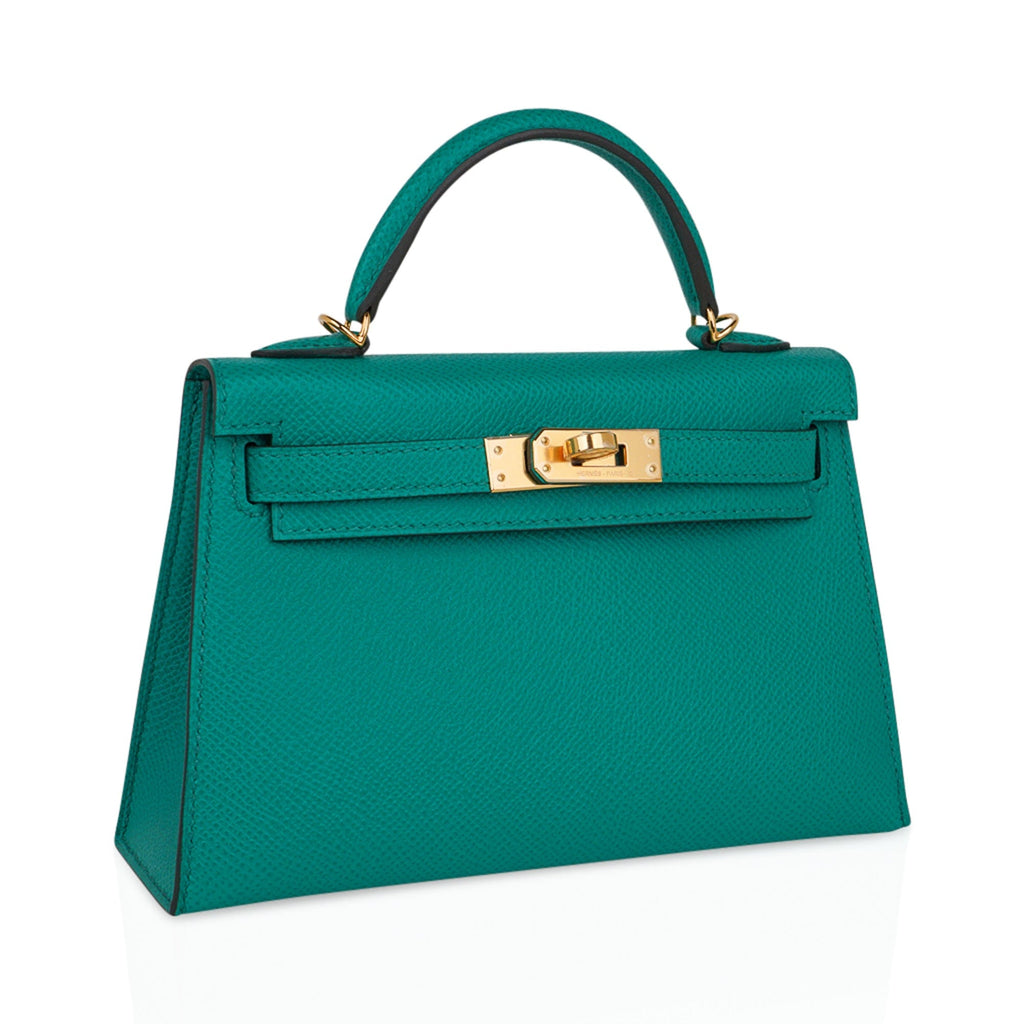👜Kelly 20 Mini Sellier Bag Jade Epsom Leather Gold Hardware New w/Box