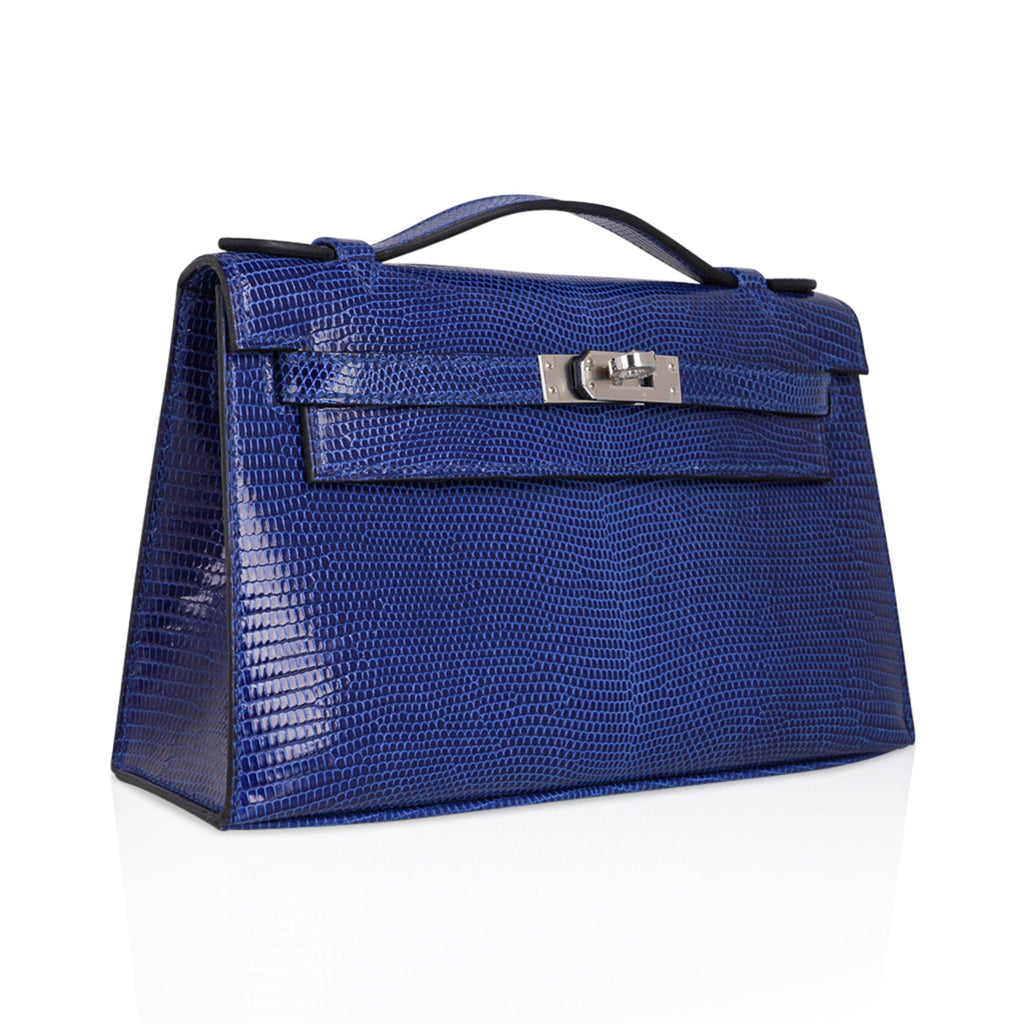 👜Kelly Pochette Bag Blue Sapphire Lizard Clutch Palladium Hardware