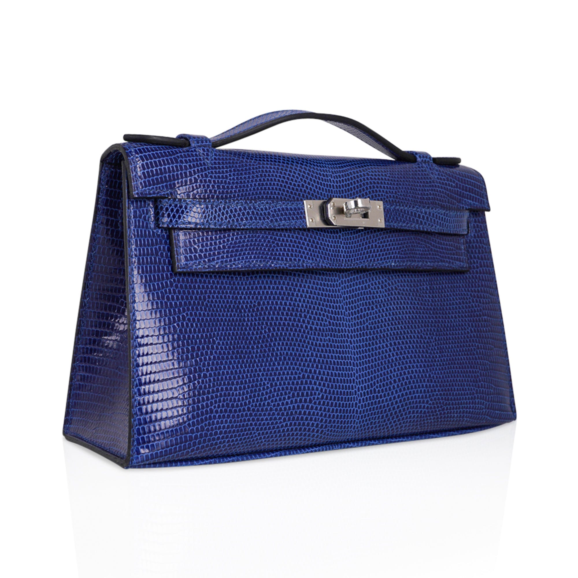 👜Kelly Pochette Bag Blue Sapphire Lizard Clutch Palladium Hardware