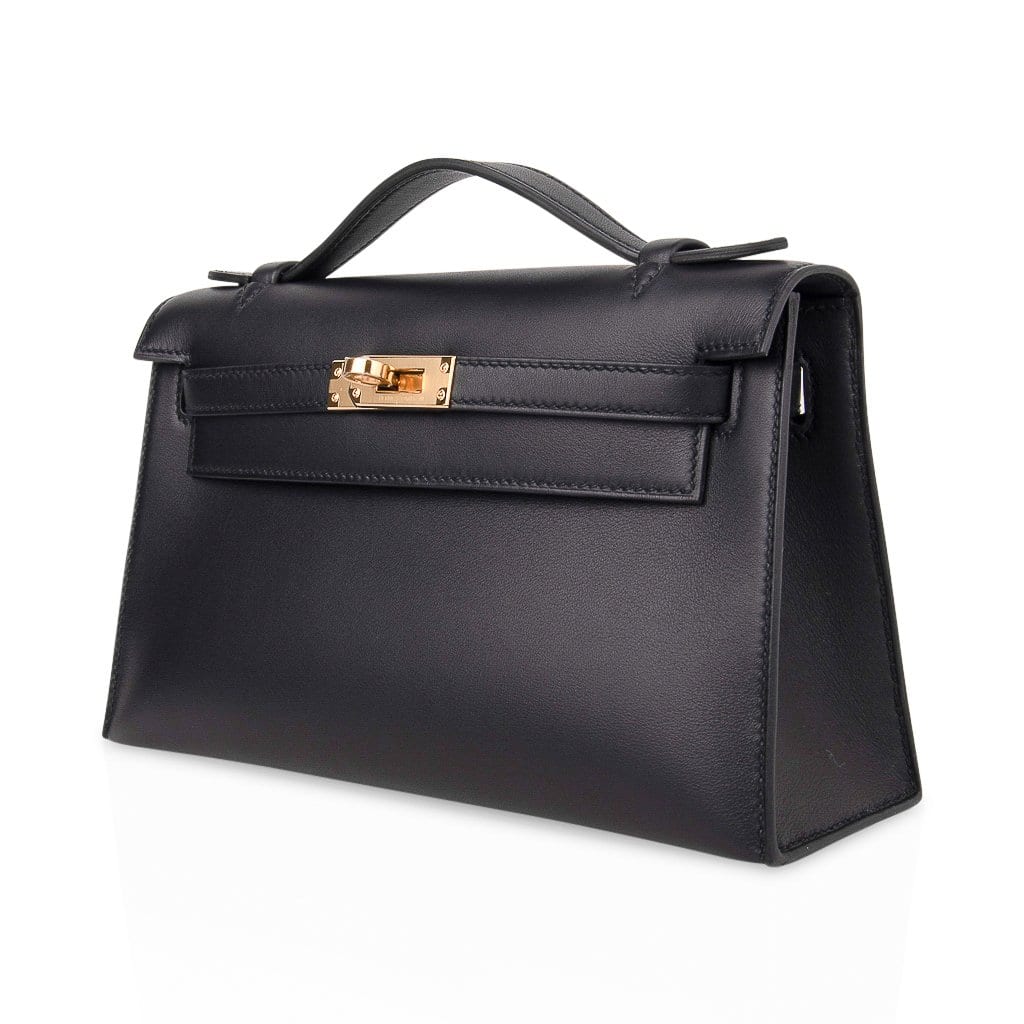 👜Kelly Pochette Bag Black Swift Leather with Gold Hardware