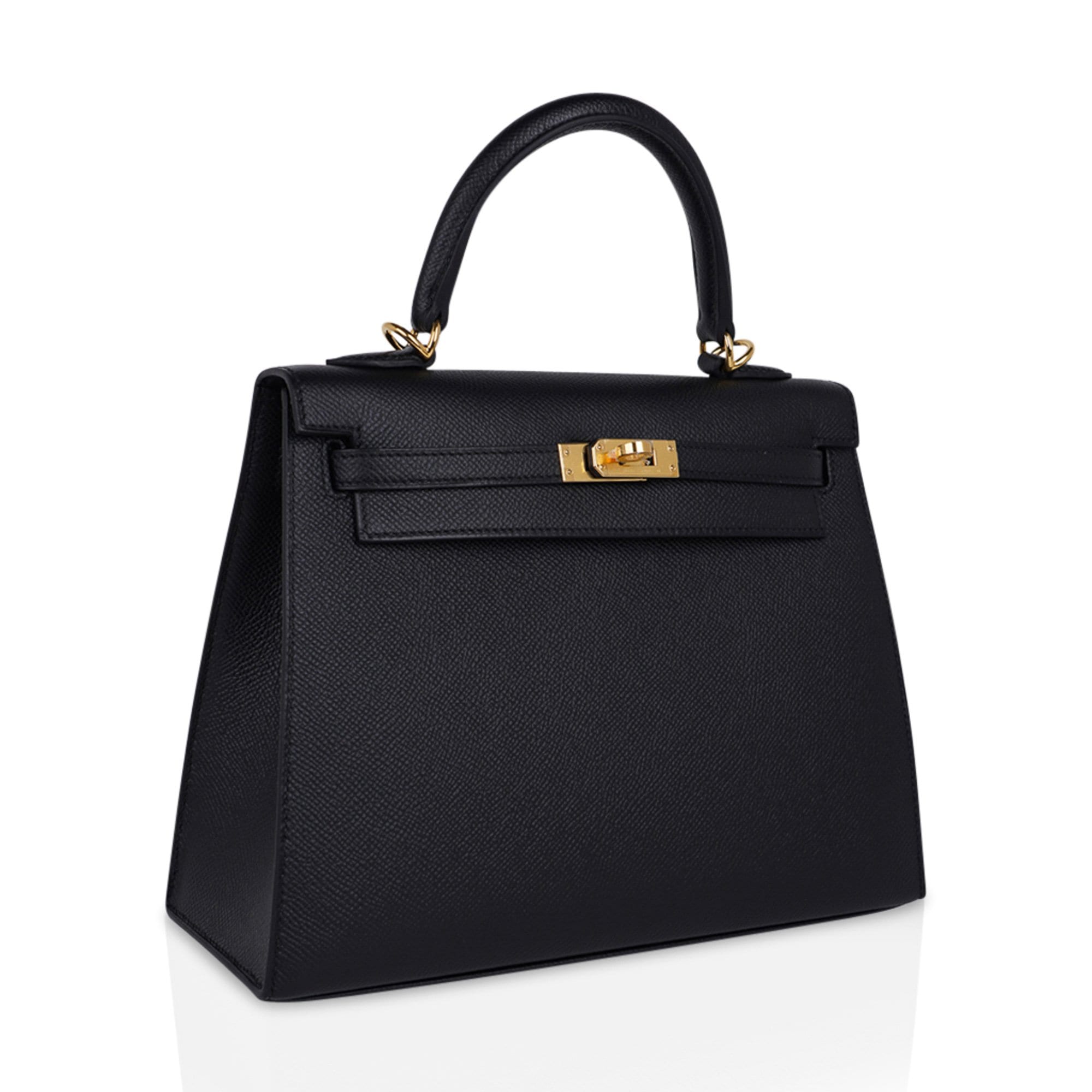 👜Kelly Sellier 25 Bag Black Epsom Gold Hardware New