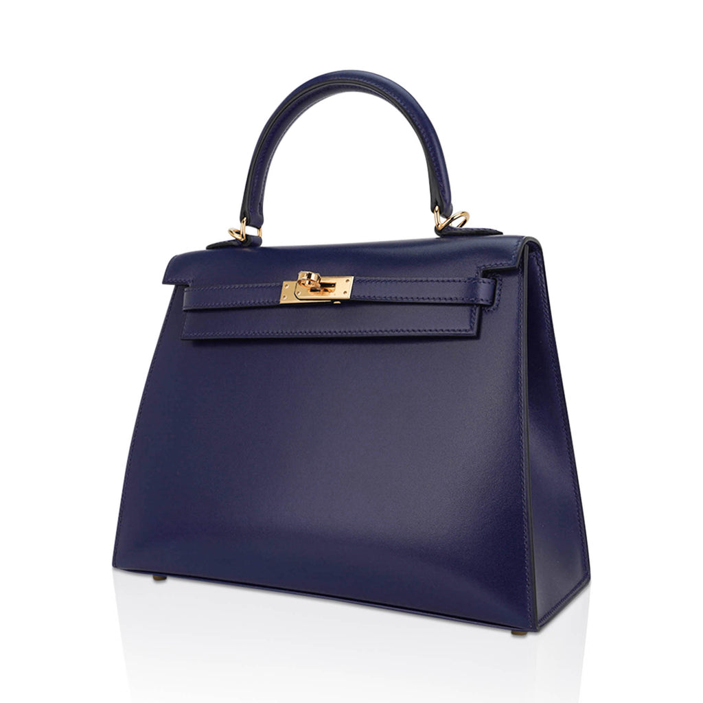 👜Kelly Sellier 25 Bag Blue Sapphire Box Leather with Gold Hardware