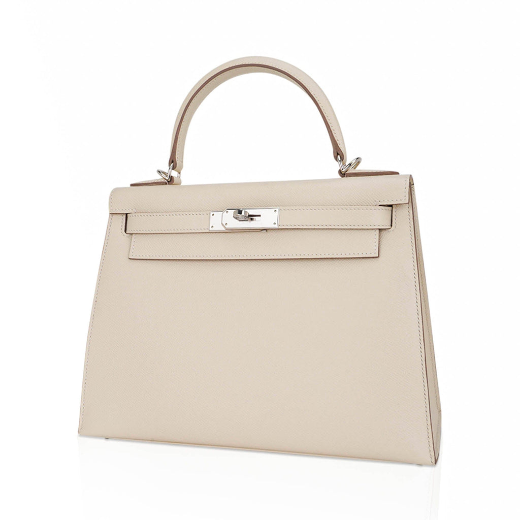 👜Kelly 28 Bag Sellier Craie Epsom Leather with Palladium Hardware