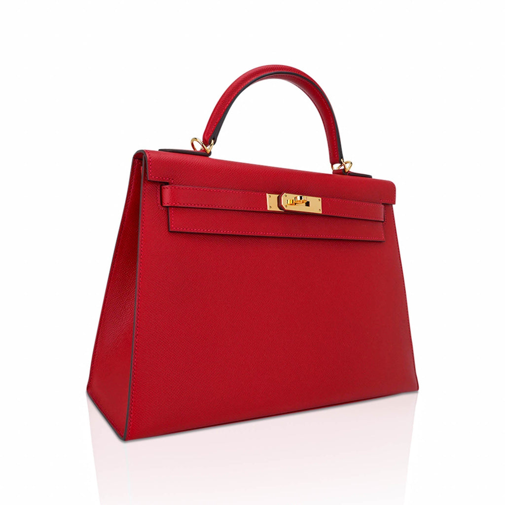 👜Kelly 32 Sellier Bag Rouge Casaque Epsom Leather with Gold Hardware