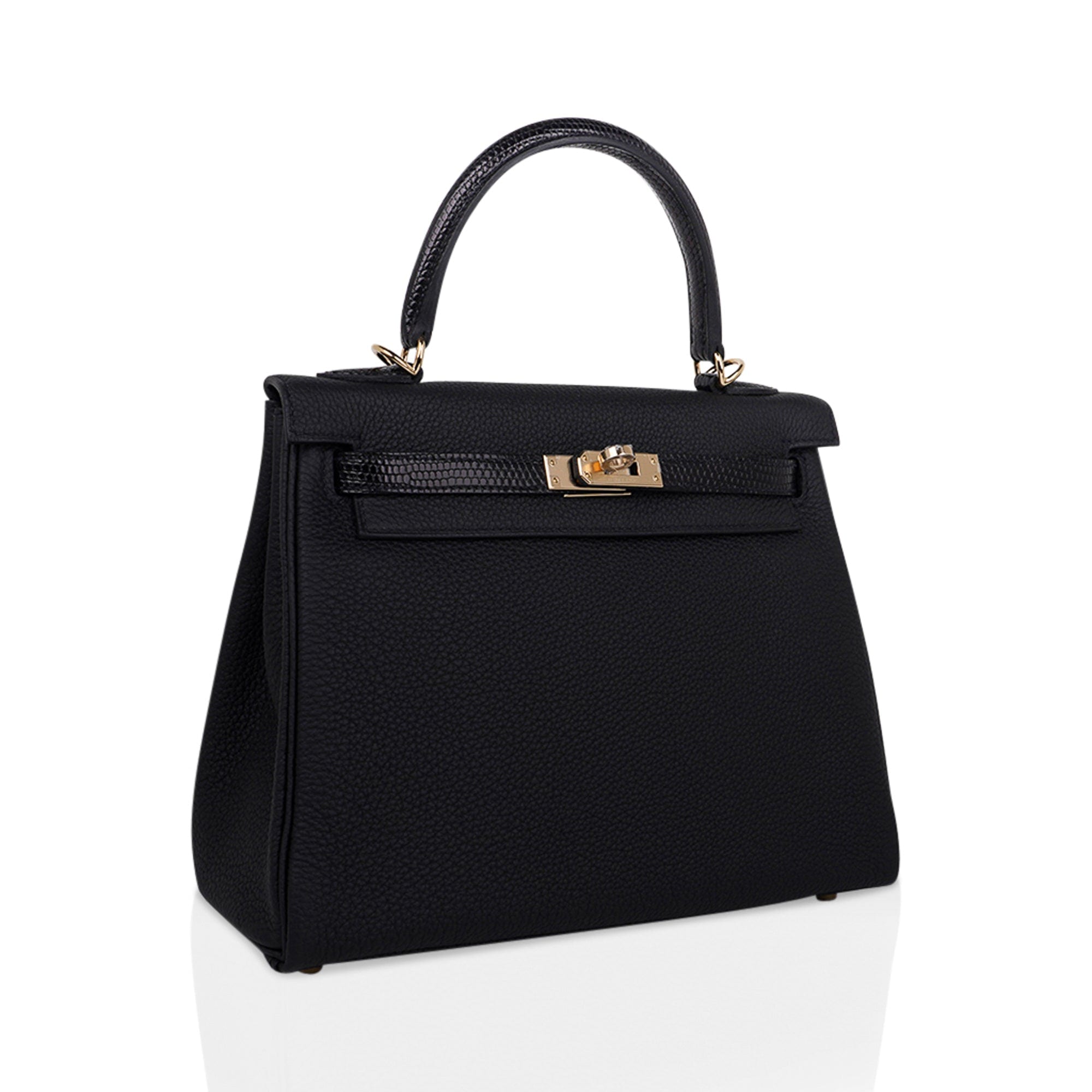 👜Kelly Touch 25 Retourne Bag Black Lizard / Togo Permabrass Hardware