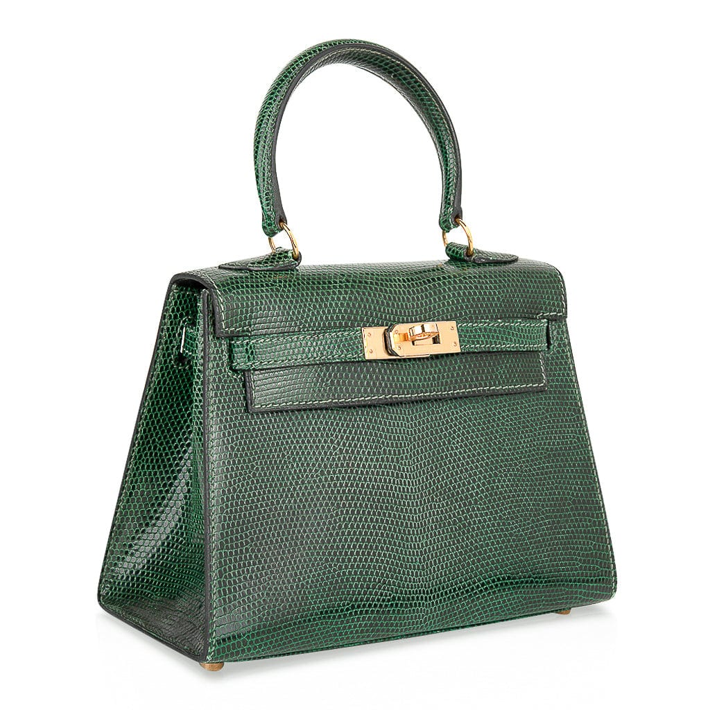👜Vintage Kelly 20 Sellier Mini Vert Moyen Lizard Gold Hardware