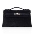 👜Kelly Pochette Black Doblis Suede Palladium