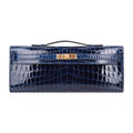 👜Kelly Cut Blue Sapphire Crocodile Clutch Bag Gold Hardware