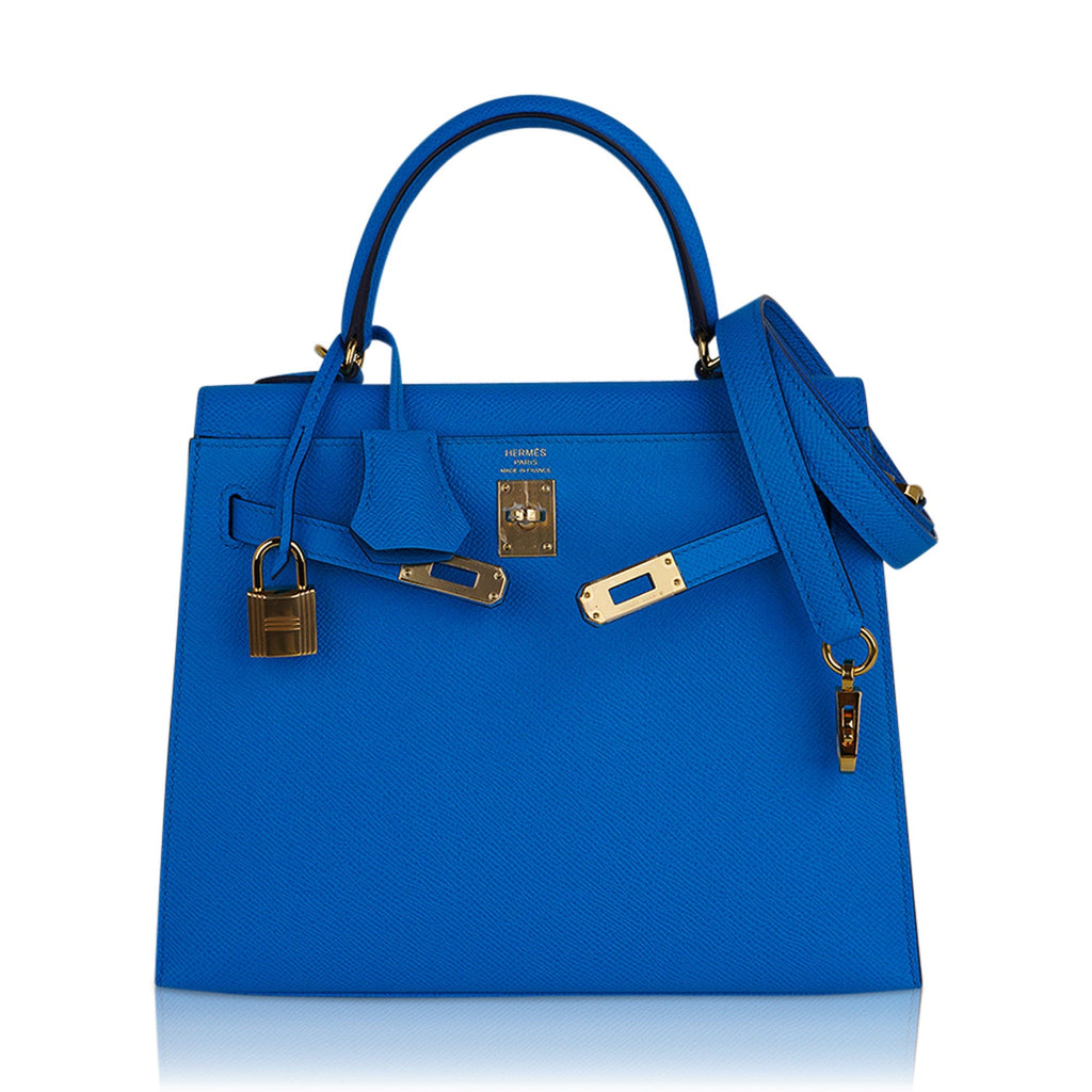 👜Kelly 25 Sellier Bag Blue Frida Epsom Leather with Gold Hardware